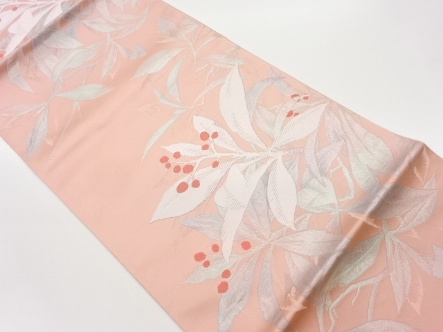 ふくれ織実に葉模様織出し名古屋帯